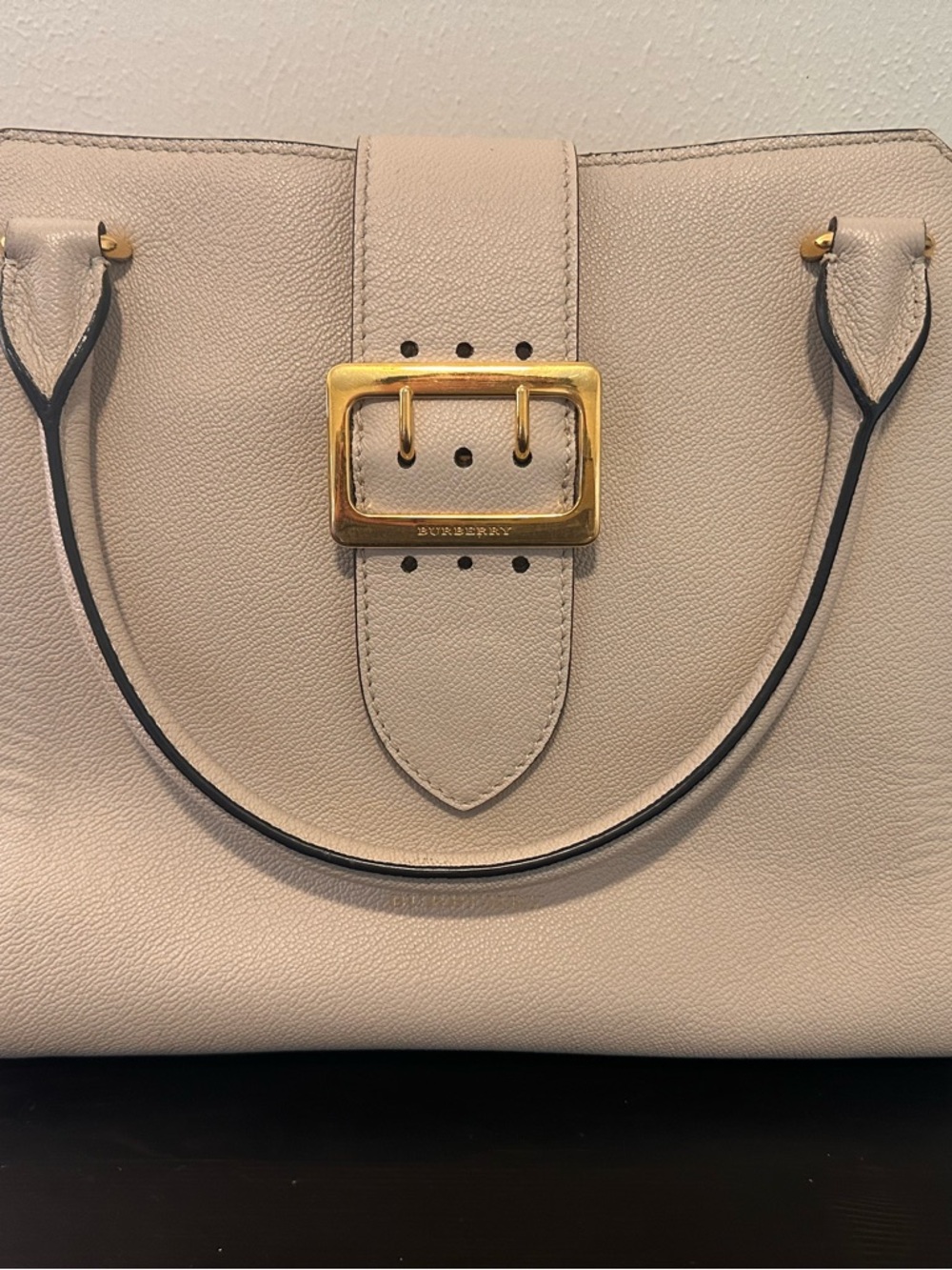 Burberry Cream Leather Buckle Satchel Nova Check Strap